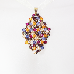 Pendant 40cm - Malvina Rhombus M-Yellow Organza - Pendant 40cm - Laiton bronze